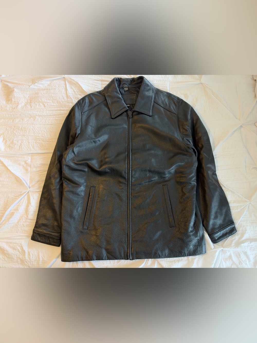 St. John's Bay Men’s Black Leather Zip Jacket Lined - Men’s Size L
